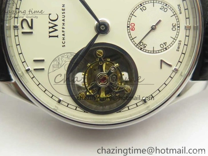 MIROTIME 1218 Efficient Portuguese Tourbillon IW5463 SS ZF Best Edition White Dial on Black Leather Strap 7170